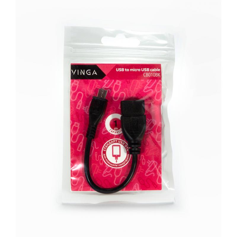 Перехідник OTG USB 2.0 AF to Micro 5P 0.1m Vinga (CB010BK)