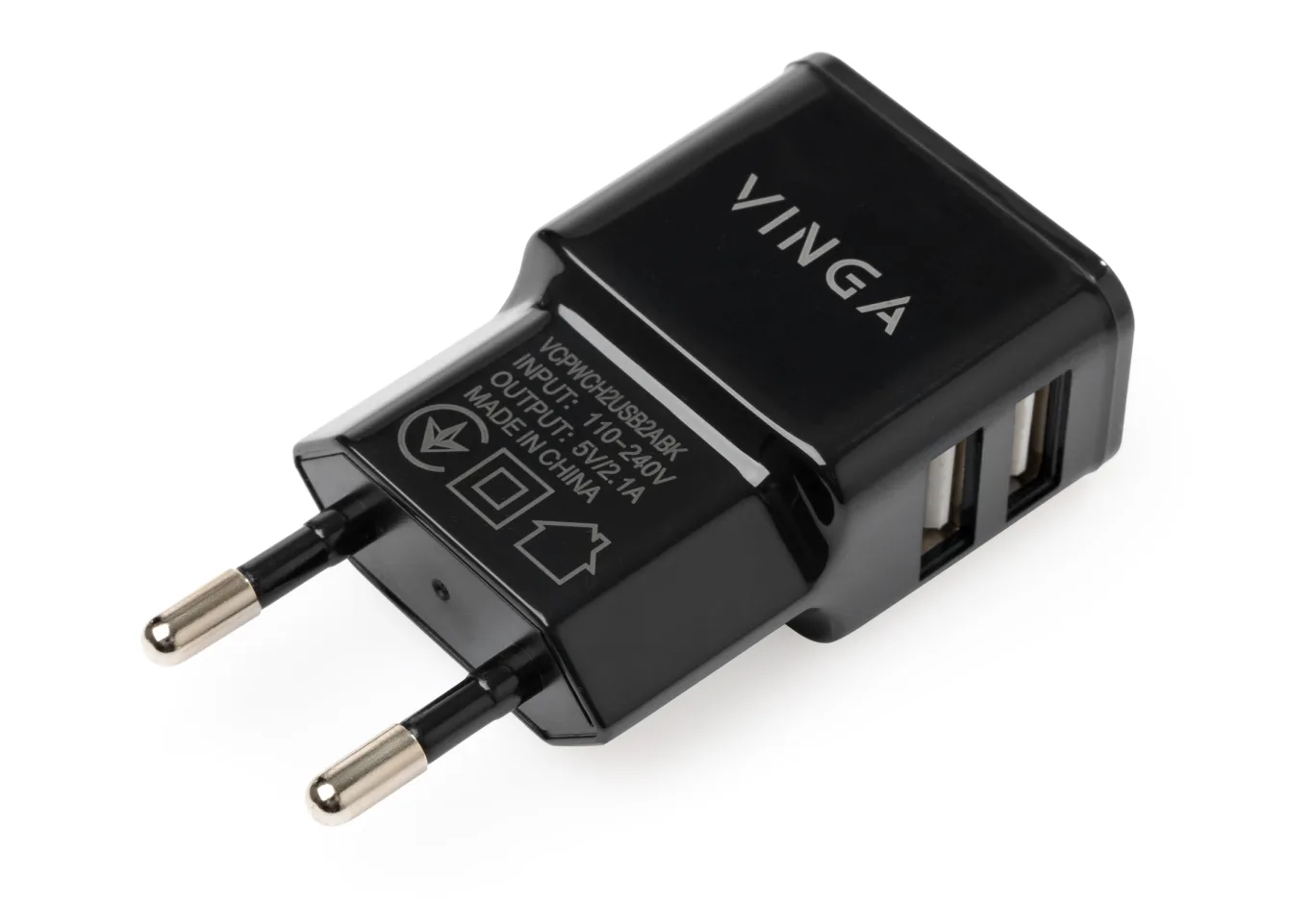 Charger Vinga 2 Port USB Wall Charger 2.1A (VCPWCH2USB2ABK)
