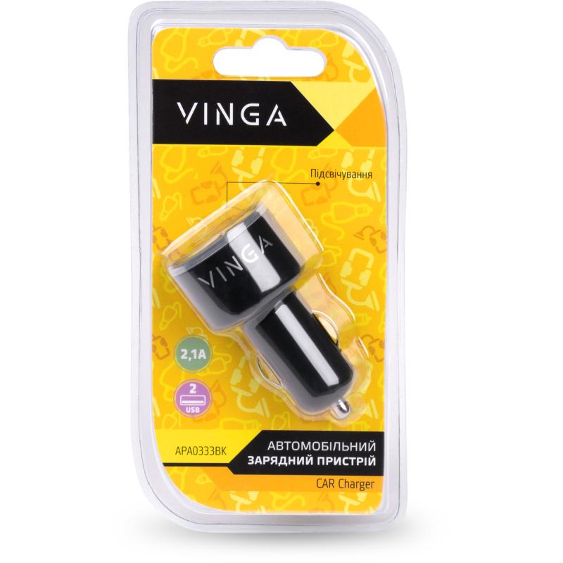 Зарядний пристрій Vinga CB 333 USB*2ports 2.1A (APA0333BK)