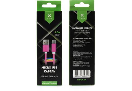 Дата кабель USB 2.0 AM to Micro 5P 1.0m rainbow nylon Vinga (VCPDCMCOLNB1RS)