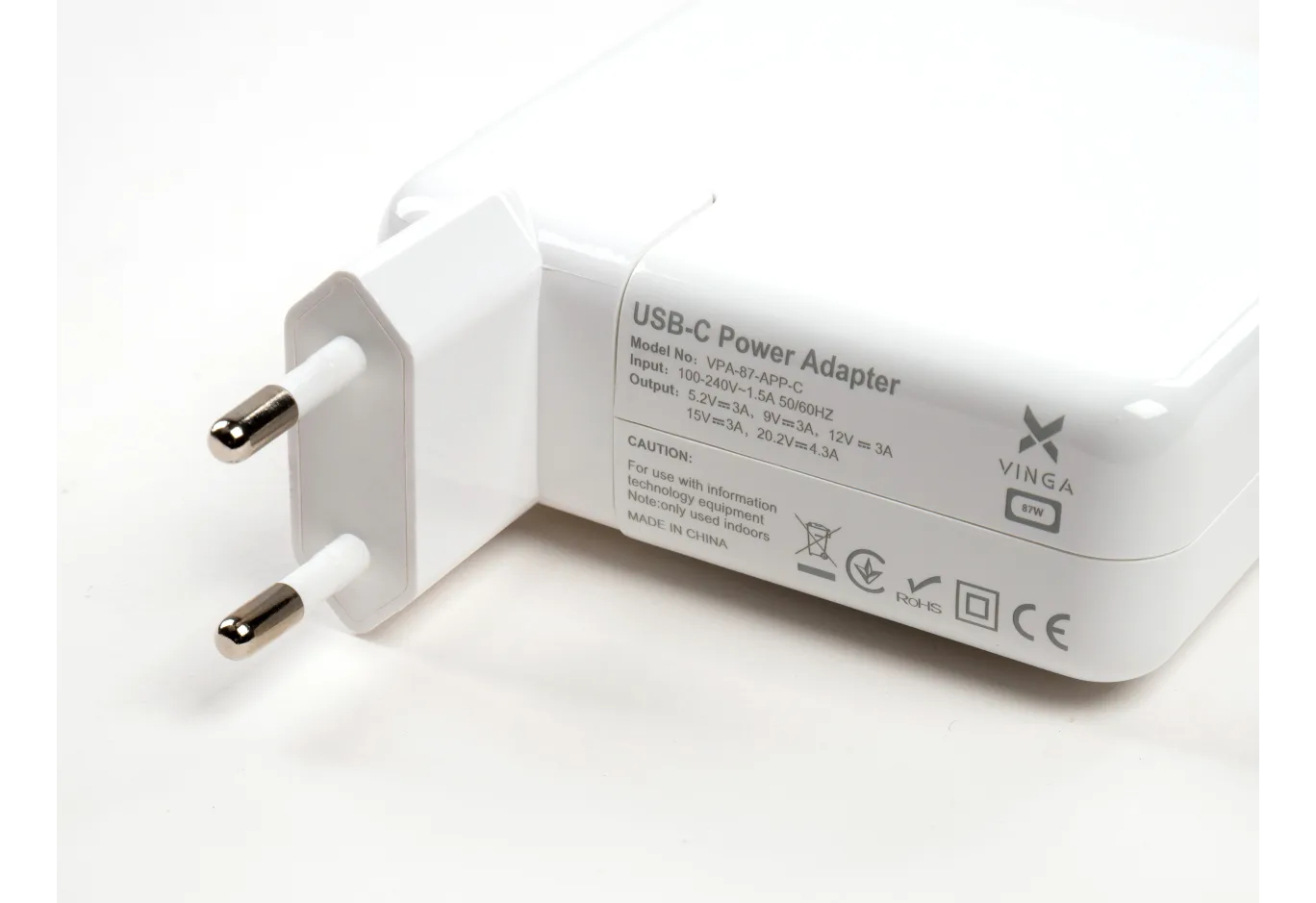 Laptop power supply Vinga Apple 87W 5.2V3A/9V3A/12V3A/15V3A/20.2V4.3A USB-C (VPA-87-APP-C)