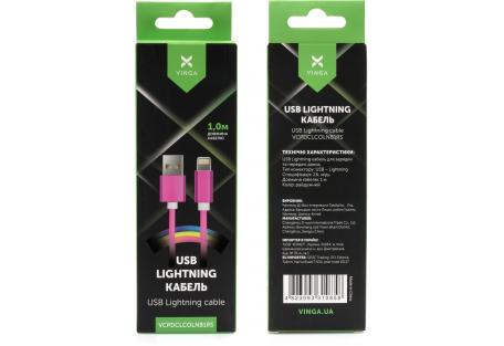 Дата кабель USB 2.0 AM to Lightning 1.0m rainbow nylon Vinga (VCPDCLCOLNB1RS)