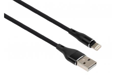 Дата кабель USB 2.0 AM to Lightning 1.0m cylindric nylon back Vinga (VCPDCLCANB1BK)