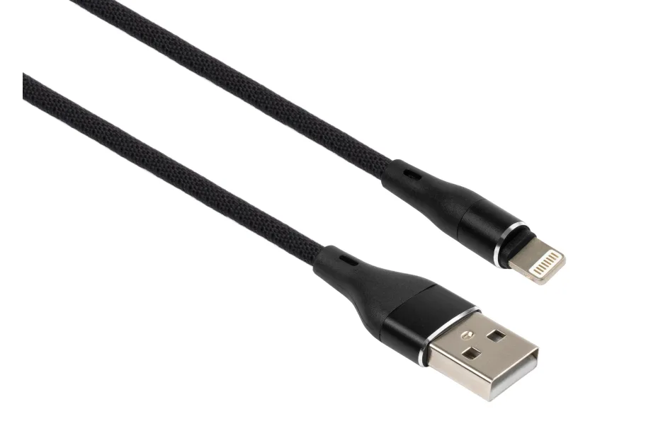 Data cable USB 2.0 AM to Lightning 1.0m cylindric nylon back Vinga (VCPDCLCANB1BK)