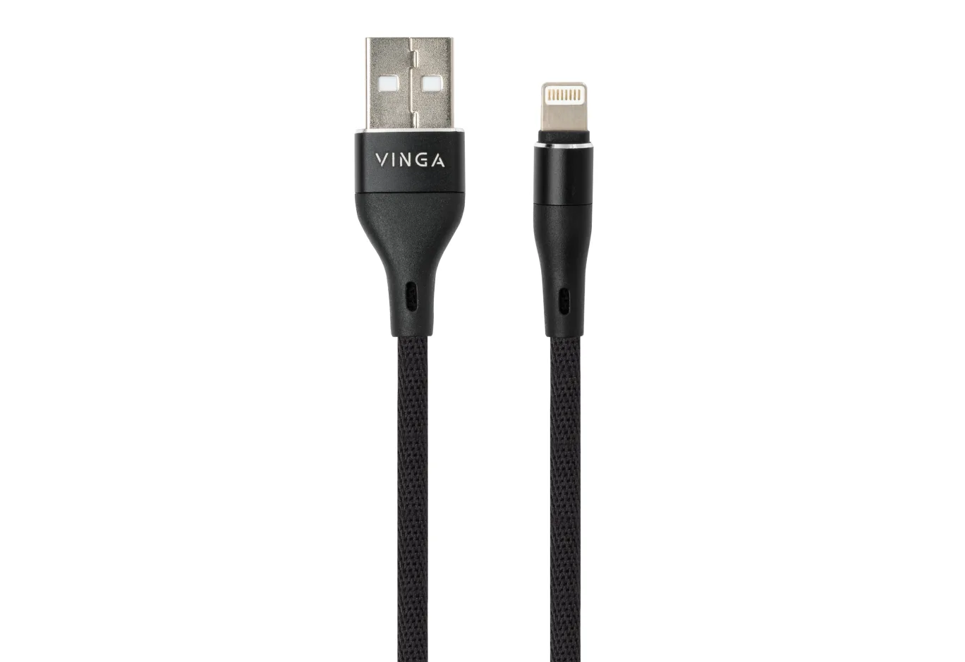 Data cable USB 2.0 AM to Lightning 1.0m cylindric nylon back Vinga (VCPDCLCANB1BK)