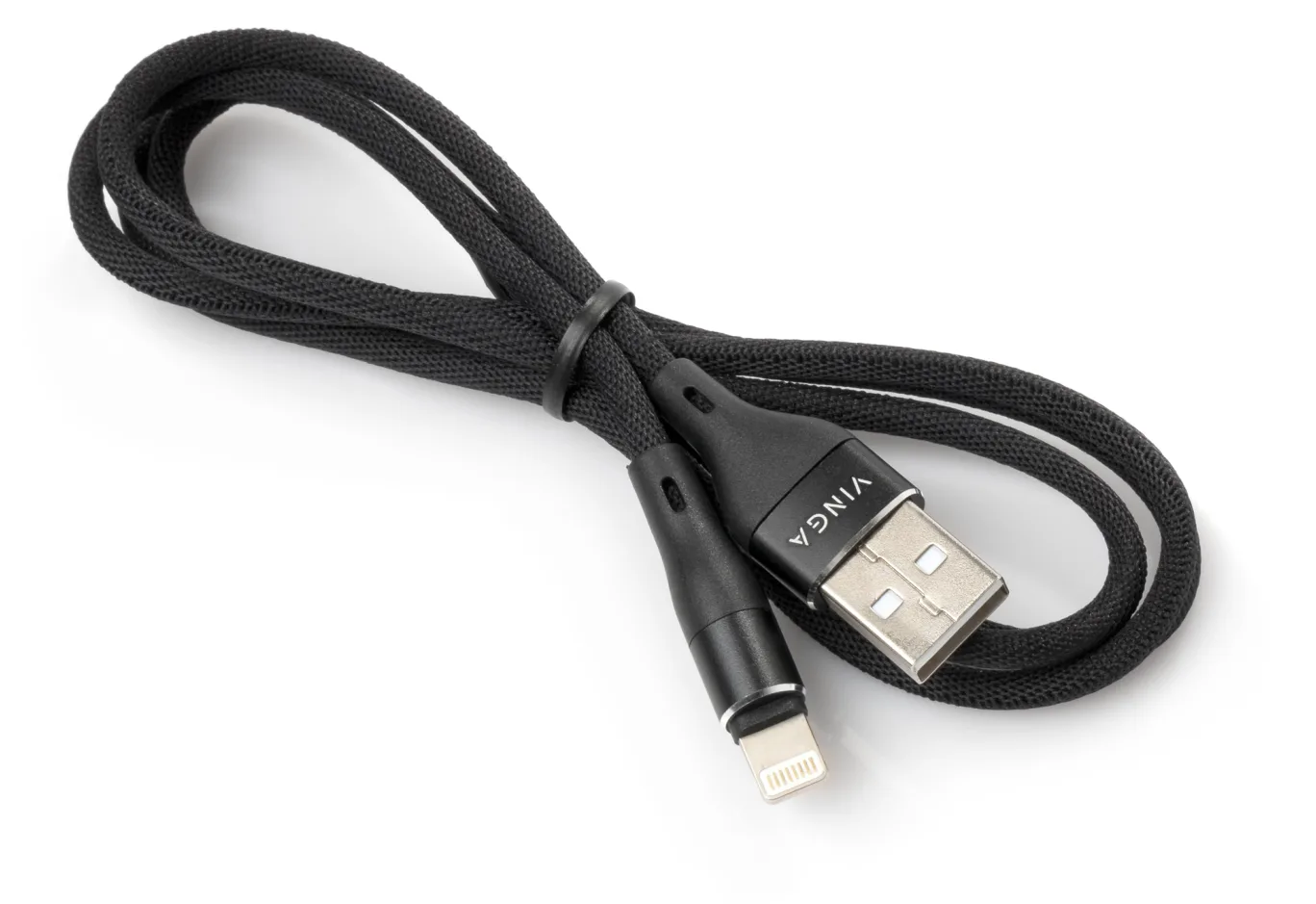 Data cable USB 2.0 AM to Lightning 1.0m cylindric nylon back Vinga (VCPDCLCANB1BK)