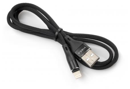 Дата кабель USB 2.0 AM to Lightning 1.0m cylindric nylon back Vinga (VCPDCLCANB1BK)