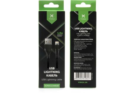 Дата кабель USB 2.0 AM to Lightning 1.0m cylindric nylon back Vinga (VCPDCLCANB1BK)