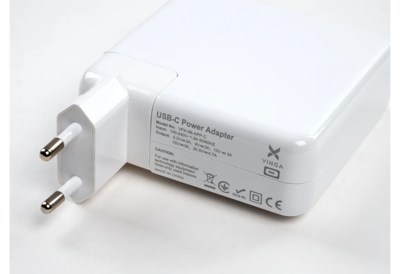 Laptop power supply Vinga Apple 96W 5.2V3A/9V3A/12V3A/15V3A/20.5V4.7A USB-C (VPA-96-APP-C)