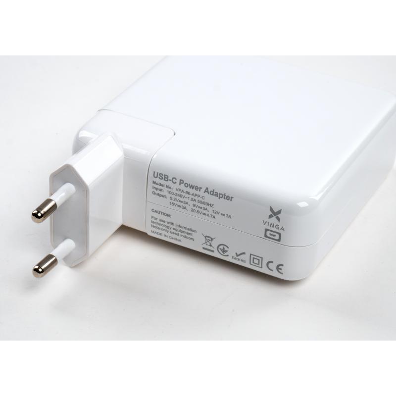 Блок живлення до ноутбуку Vinga Apple 96W 5.2V3A/9V3A/12V3A/15V3A/20.5V4.7A USB-C (VPA-96-APP-C)