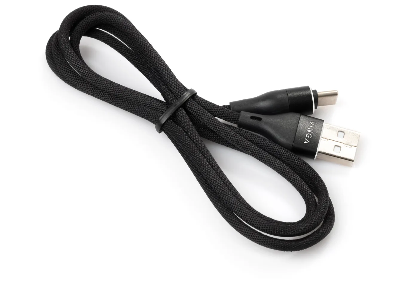 Data cable USB 2.0 AM to USB-C 1.0m cylindric nylon back Vinga (VCPDCTCCANB1BK)
