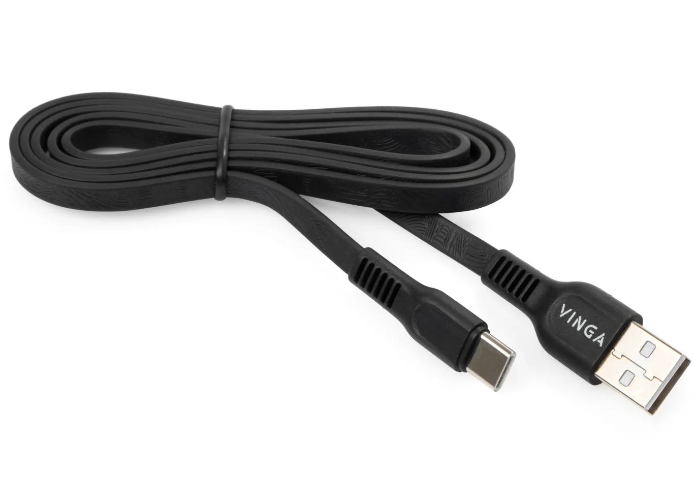 Data cable USB 2.0 AM to USB-C 1.0m flat art TPE back Vinga (VCPDCTCFTPE1BK)