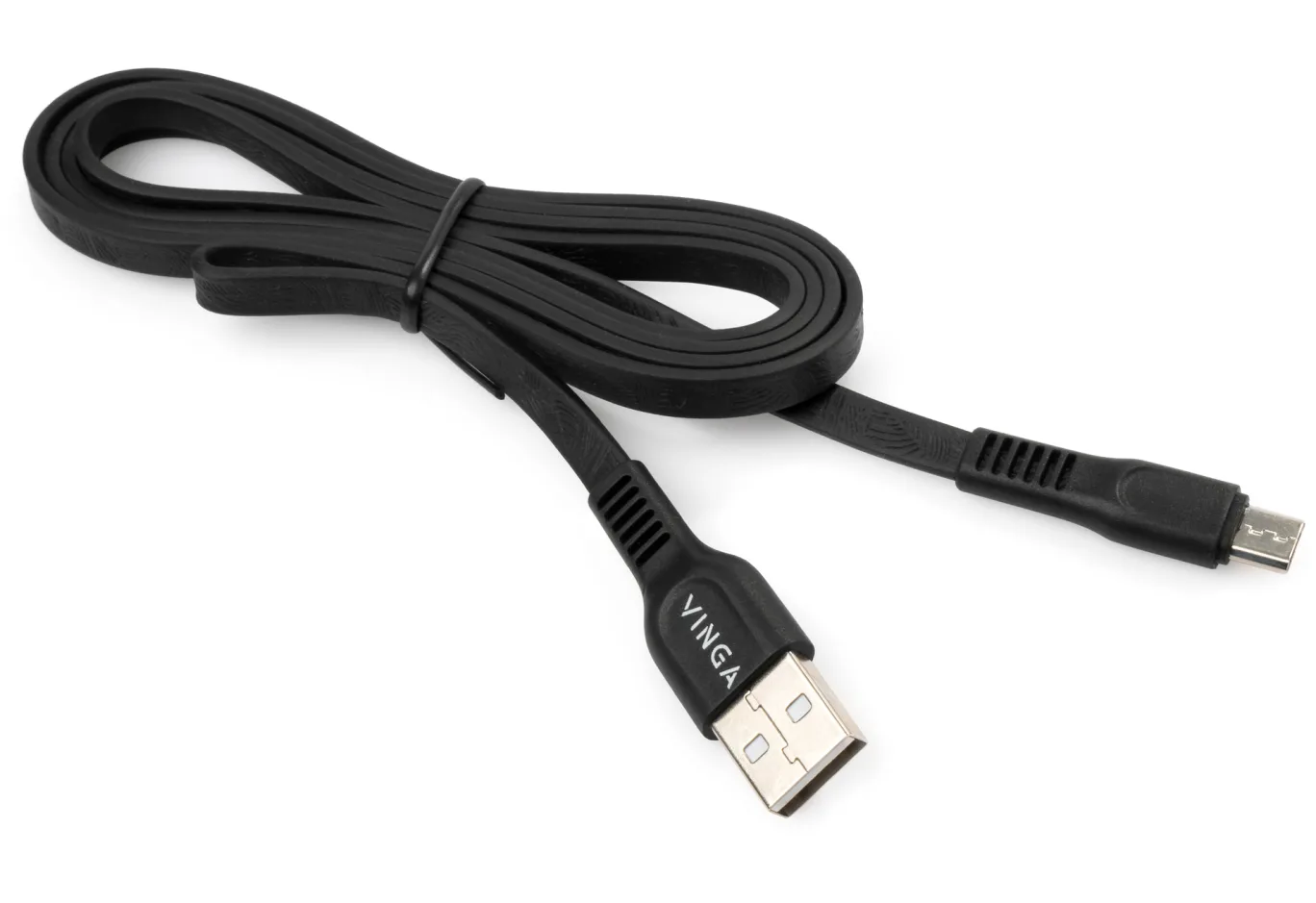 Data cable USB 2.0 AM to Micro 5P 1.0m flat art TPE back Vinga (VCPDCMFTPE1BK)