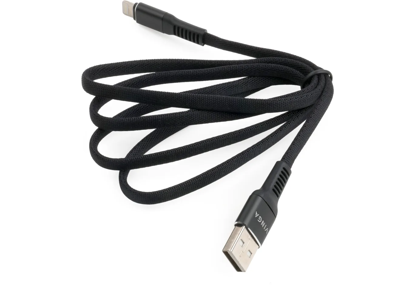 Data cable USB 2.0 AM to Lightning 1.0m flat nylon black Vinga (VCPDCLFNB1BK)