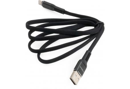 Дата кабель USB 2.0 AM to Lightning 1.0m flat nylon black Vinga (VCPDCLFNB1BK)