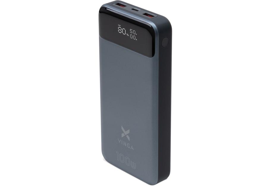 Батарея універсальна Vinga 30000 mAh 100W Display VA Grey (Li-Ion) (VPBB30100)