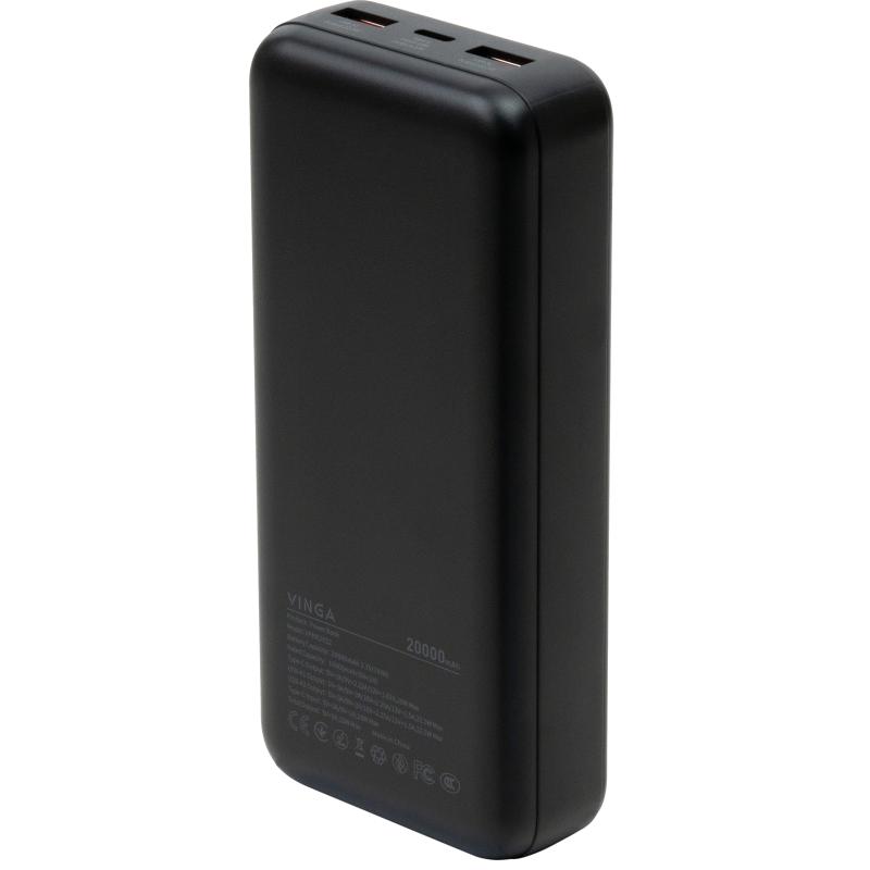 Батарея універсальна Vinga 20000 mAh 22.5W Display Black (VPBB2022)