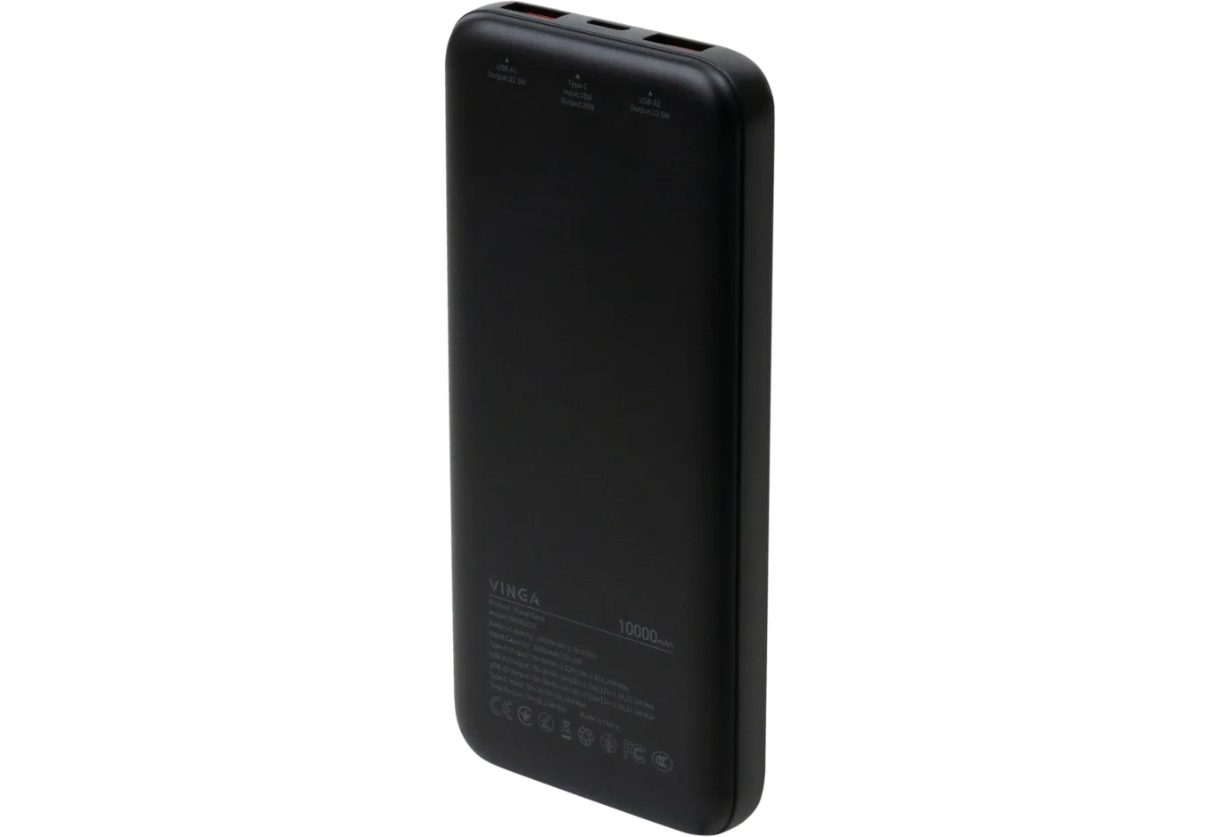 Батарея універсальна Vinga 10000 mAh 22.5W Display Black (VPBB1022)
