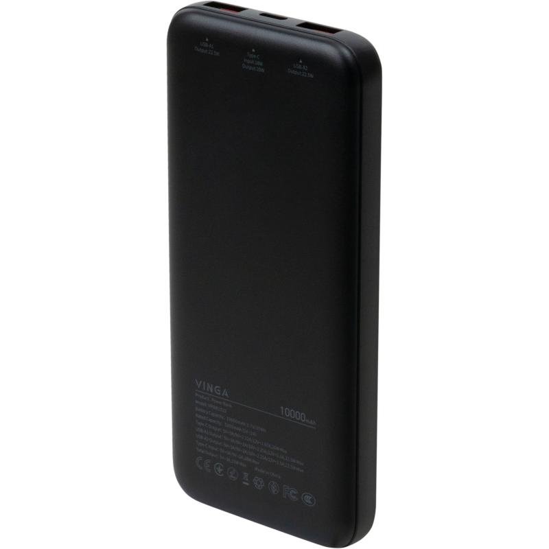 Батарея універсальна Vinga 10000 mAh 22.5W Display Black (VPBB1022)