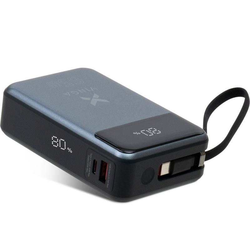 Батарея універсальна Vinga 20000 mAh 65W Display USB-C Cable Grey (VPBB2065C)