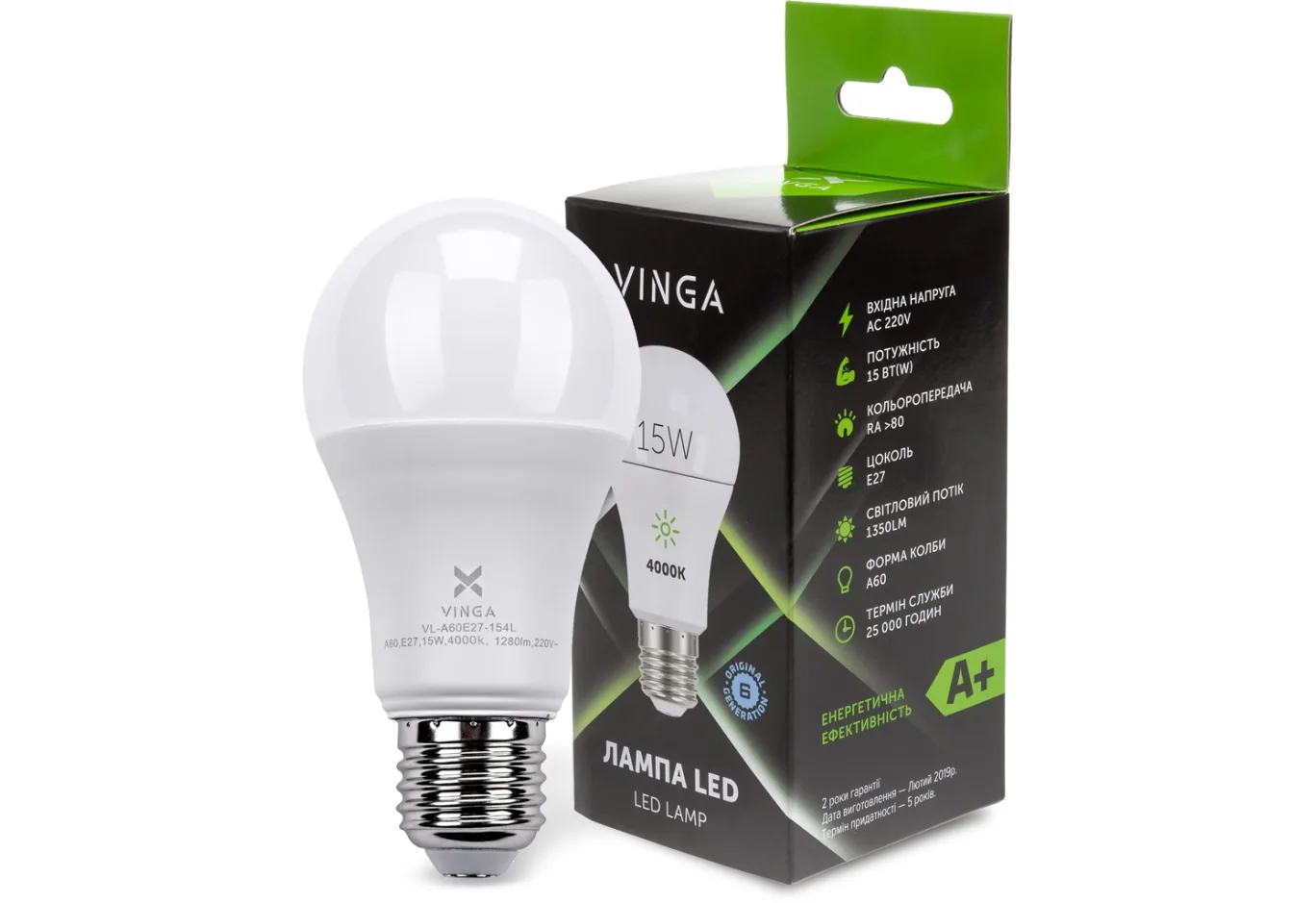 Лампочка Vinga VL-A60E27-154L