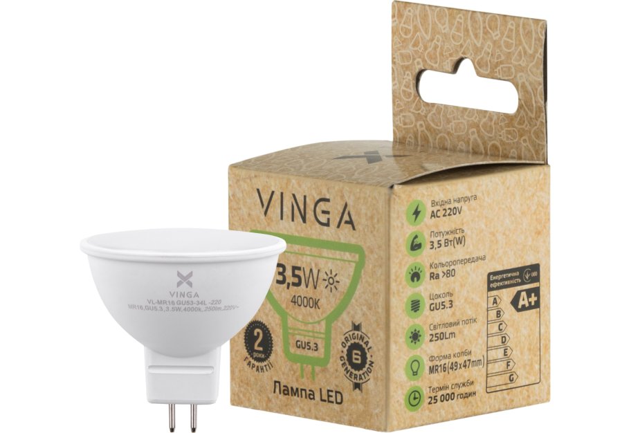 Лампочка Vinga VL-MR16GU53-34L-220