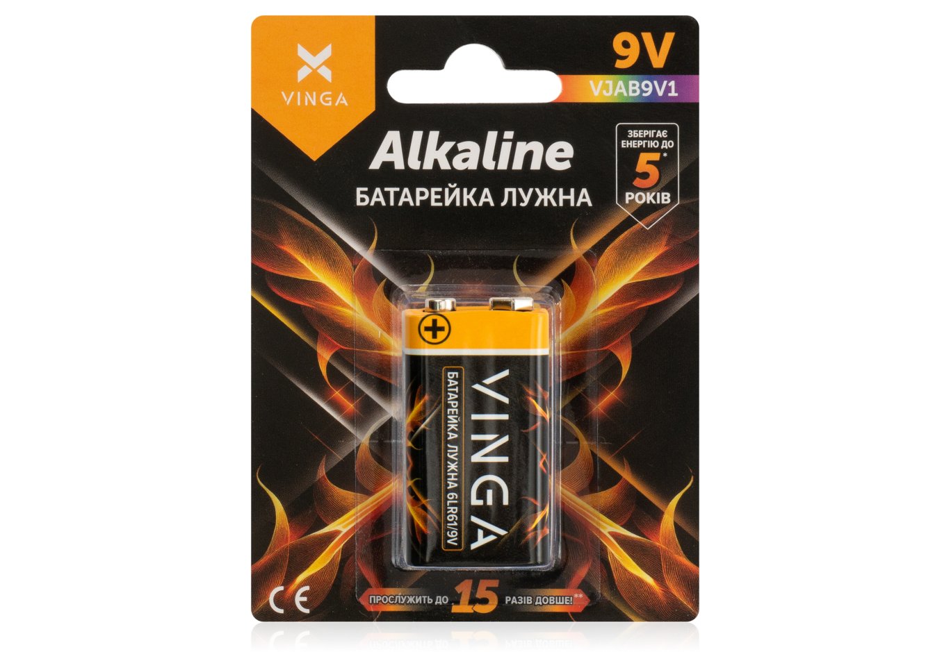 Батарейка 9V 6LR61 Alkaline Vinga (VJAB9V1)