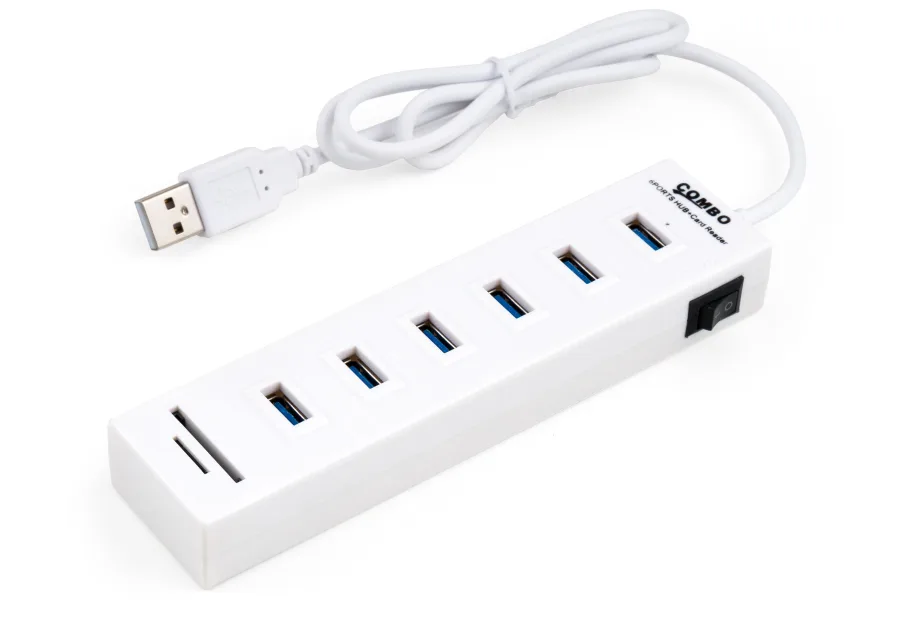 Hub Vinga 6xUSB2.0 + card-reader with switch 0.8m (VCP2H6USBCRSWWH)