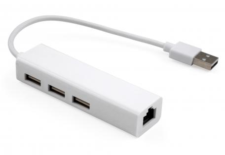 Концентратор Vinga 3xUSB2.0 + RJ45 100Mbps (VCP2H3USB2LANWH)