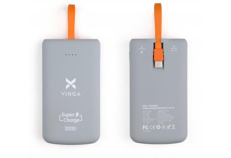 Батарея універсальна Vinga 10000 mAh SuperQC soft touch w/cable 22.5W dark grey (VPB1SQSCDG)