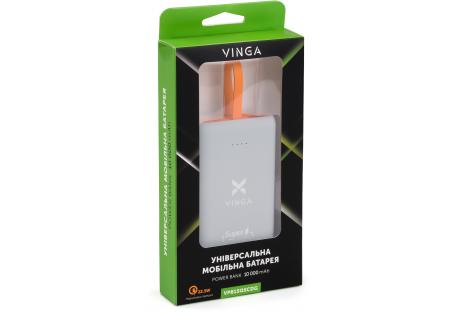 Батарея універсальна Vinga 10000 mAh SuperQC soft touch w/cable 22.5W dark grey (VPB1SQSCDG)