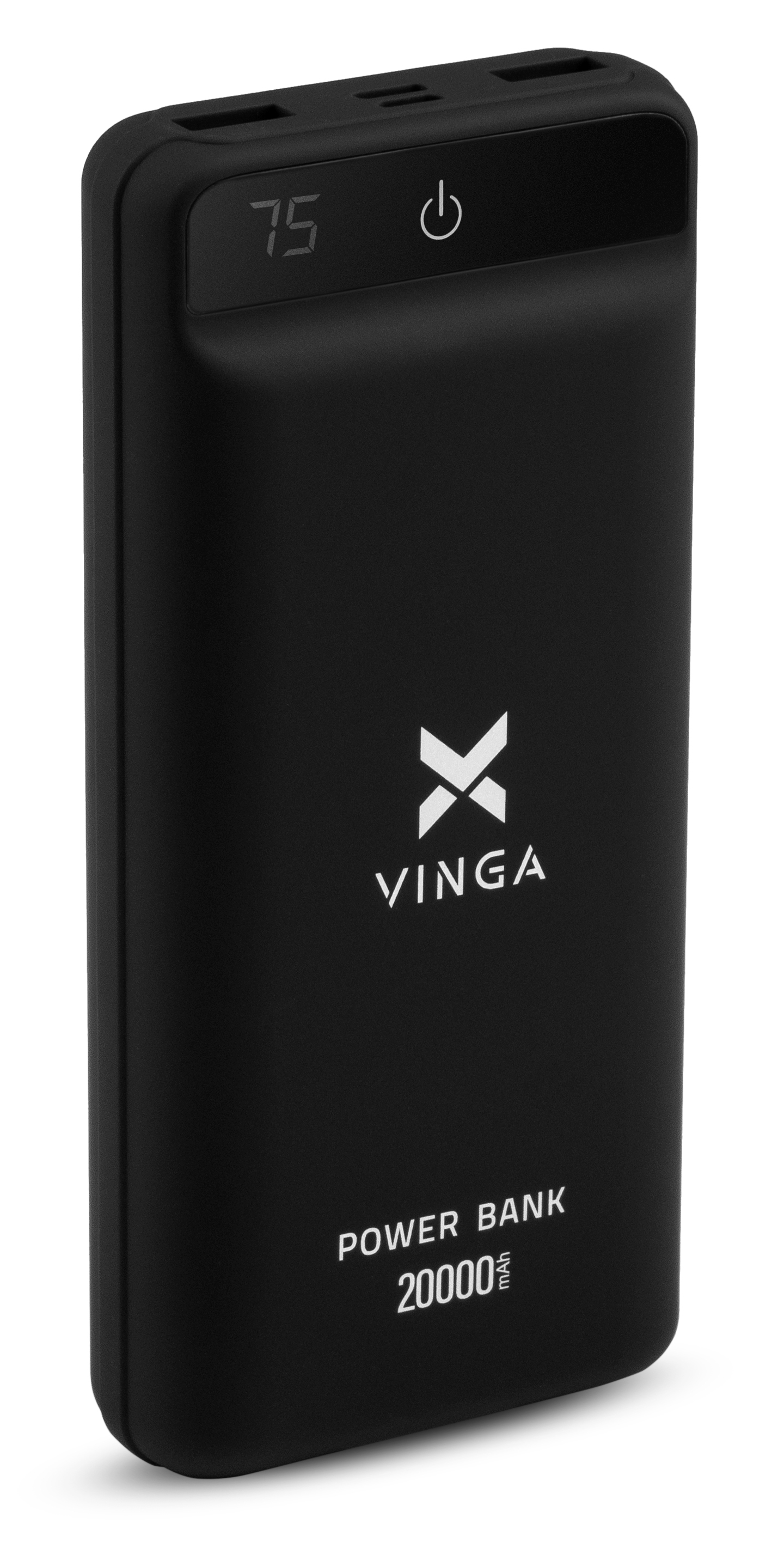 Батарея універсальна Vinga 20000 mAh QC3.0 Display soft touch black (VPB2QLSBK)