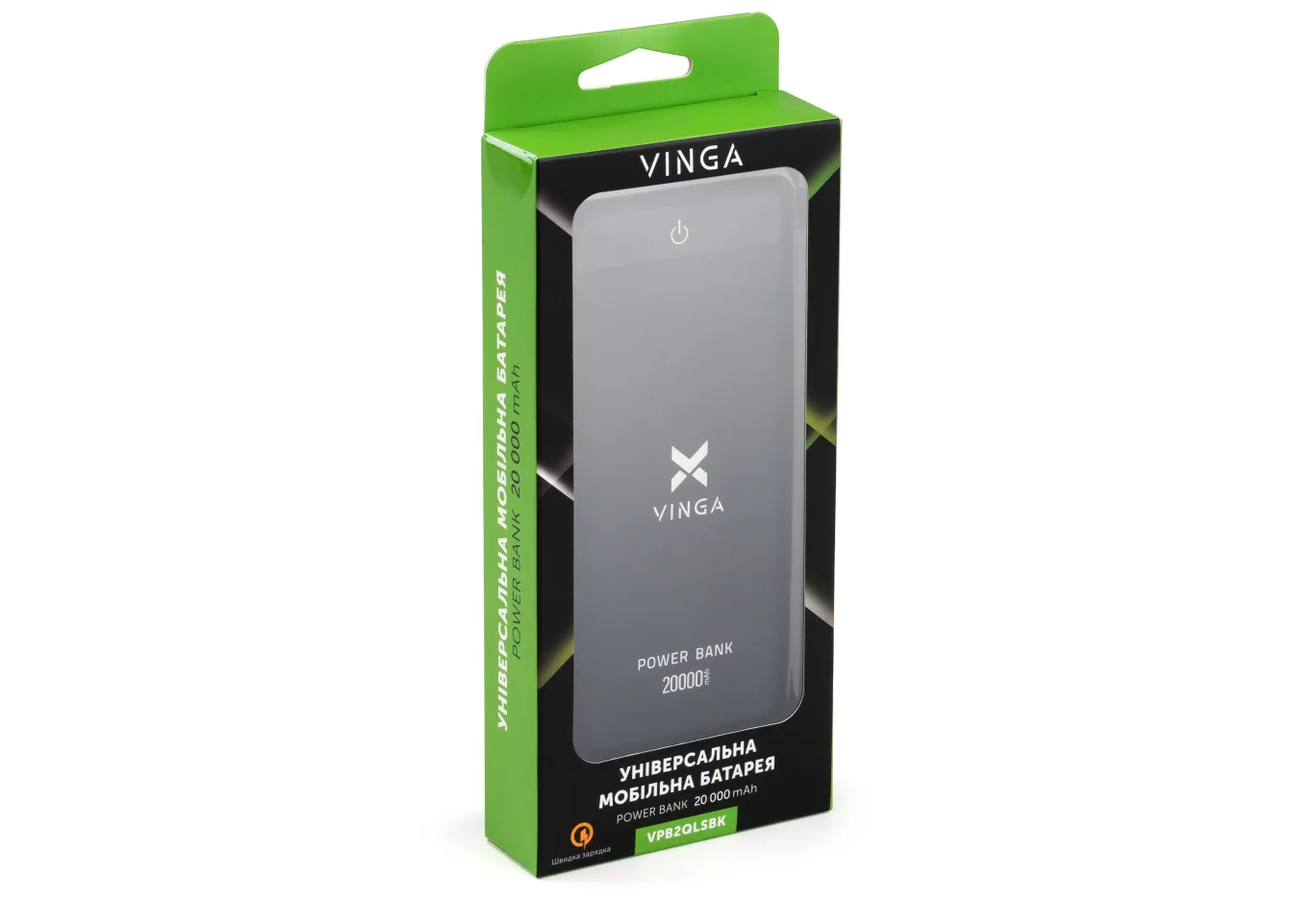 Universal Battery Vinga 20000 mAh QC3.0 Display soft touch black (VPB2QLSBK)