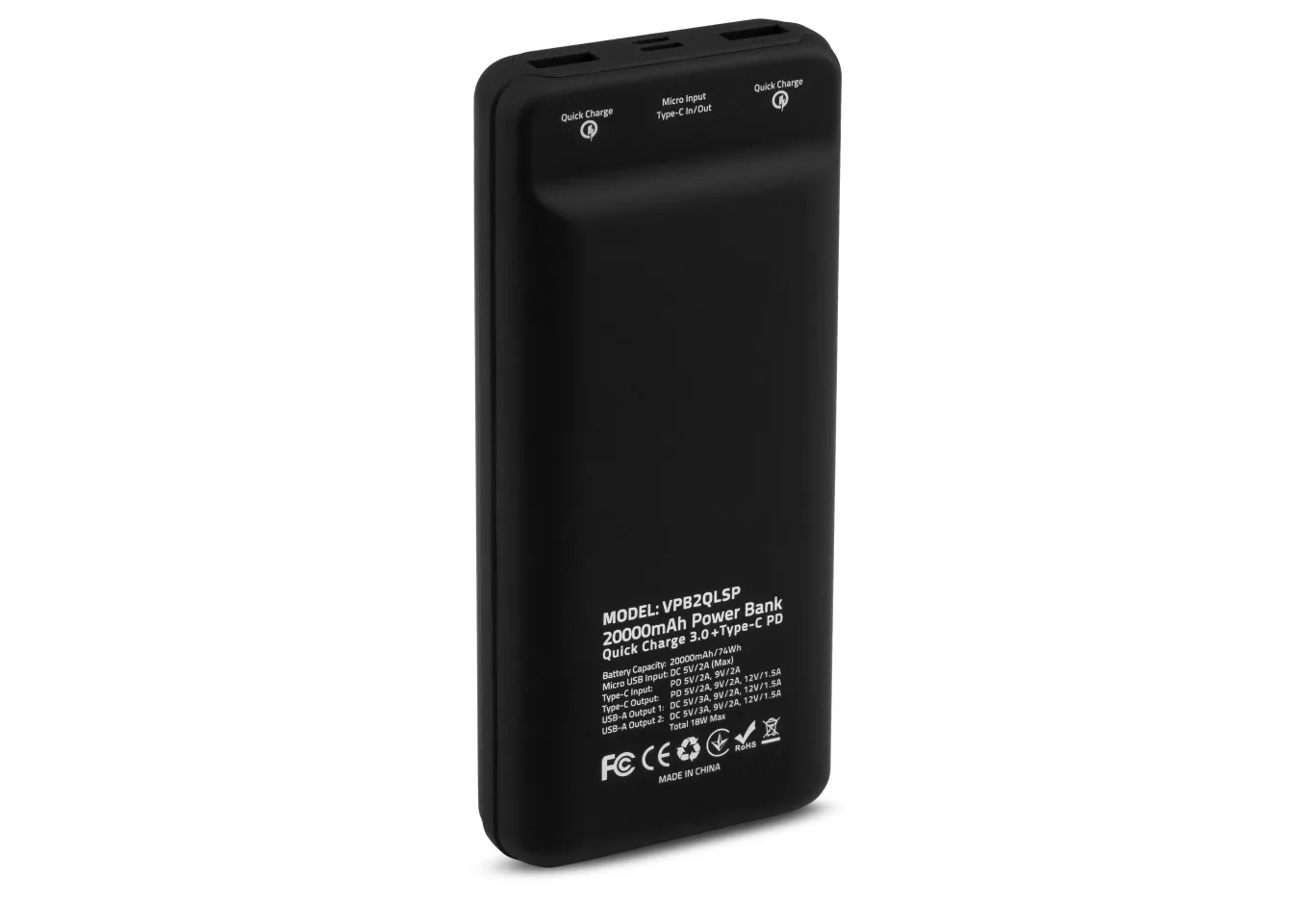 Universal Battery Vinga 20000 mAh QC3.0 Display soft touch black (VPB2QLSBK)