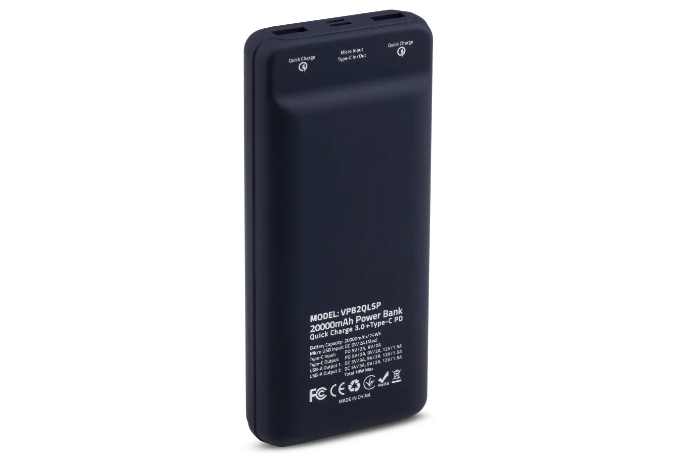 Universal Battery Vinga 20000 mAh QC3.0 Display soft touch purple (VPB2QLSP)