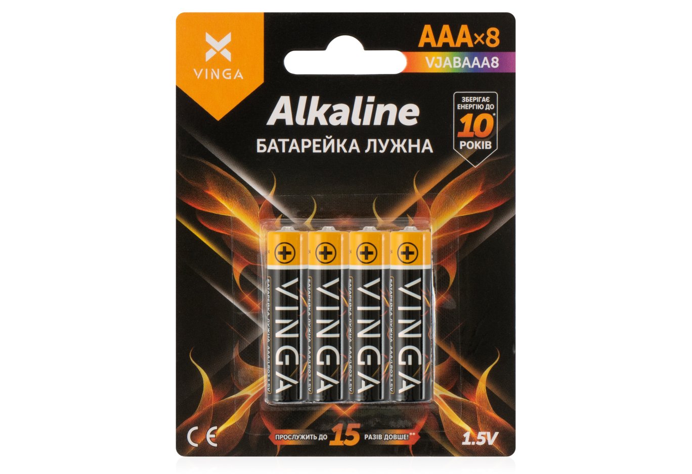 Батарейка AAA LR03 Alkaline 8pcs Blister Vinga (VJABAAA8)