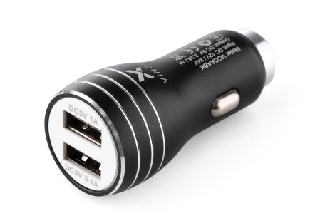 Зарядний пристрій Vinga Dual USB Car Charger aluminium 15.5W Max (VCCAABK)