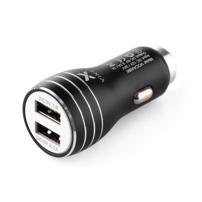 Зарядний пристрій Vinga Dual USB Car Charger aluminium 15.5W Max (VCCAABK)