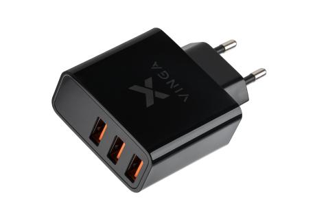 Зарядний пристрій Vinga 3 Port Display Wall Charger 17W Max (VWCAAADBK)