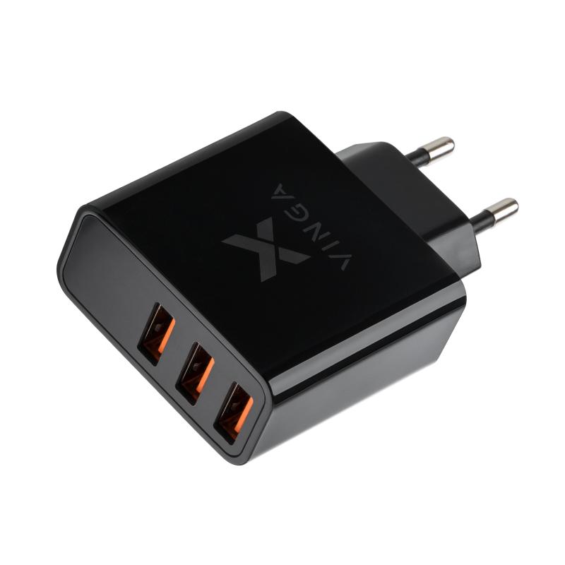 Зарядний пристрій Vinga 3 Port Display Wall Charger 17W Max (VWCAAADBK)