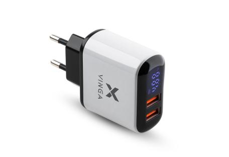 Зарядний пристрій Vinga 2 Port QC3.0 Display Wall Charger (VWCQAADW)