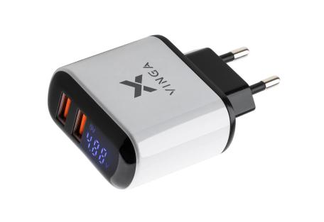 Зарядний пристрій Vinga 2 Port QC3.0 Display Wall Charger (VWCQAADW)