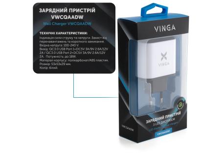 Зарядний пристрій Vinga 2 Port QC3.0 Display Wall Charger (VWCQAADW)