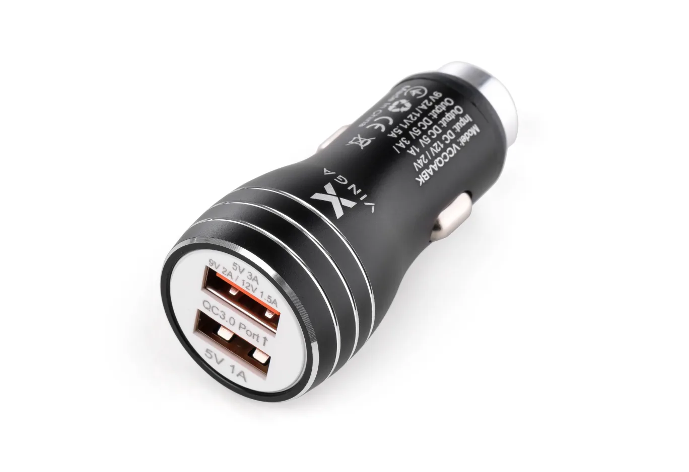 Charger Vinga QC3 Quick Dual USB Car Charger aluminium 18W Max (VCCQAABK)