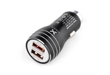 Зарядний пристрій Vinga QC3 Quick Dual USB Car Charger aluminium 18W Max (VCCQAABK)