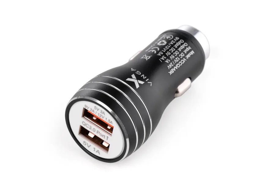 Charger Vinga QC3 Quick Dual USB Car Charger aluminium 18W Max (VCCQAABK)