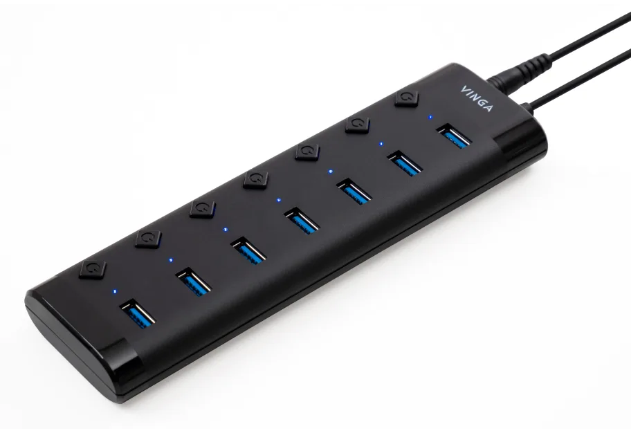 Hub Vinga USB3.0 to 7*USB3.0 1m cable with Switch and Power Adapter (VHA3A7B)