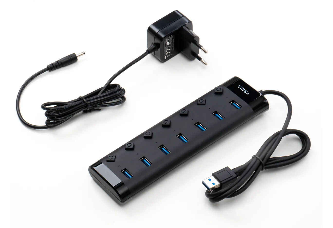 Концентратор Vinga USB3.0 to 7*USB3.0 1m cable with Switch and Power Adapter (VHA3A7B)