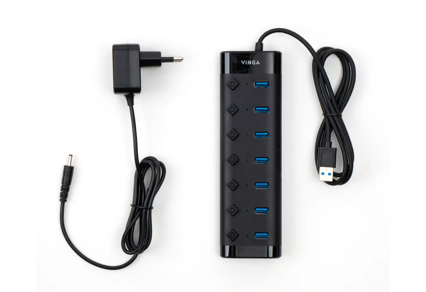 Концентратор Vinga USB3.0 to 7*USB3.0 1m cable with Switch and Power Adapter (VHA3A7B)