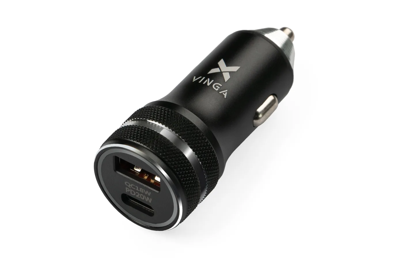 Charger Vinga QC3.0 + PD Quick Car Charger aluminium 36W Max black (VCCQPAC)